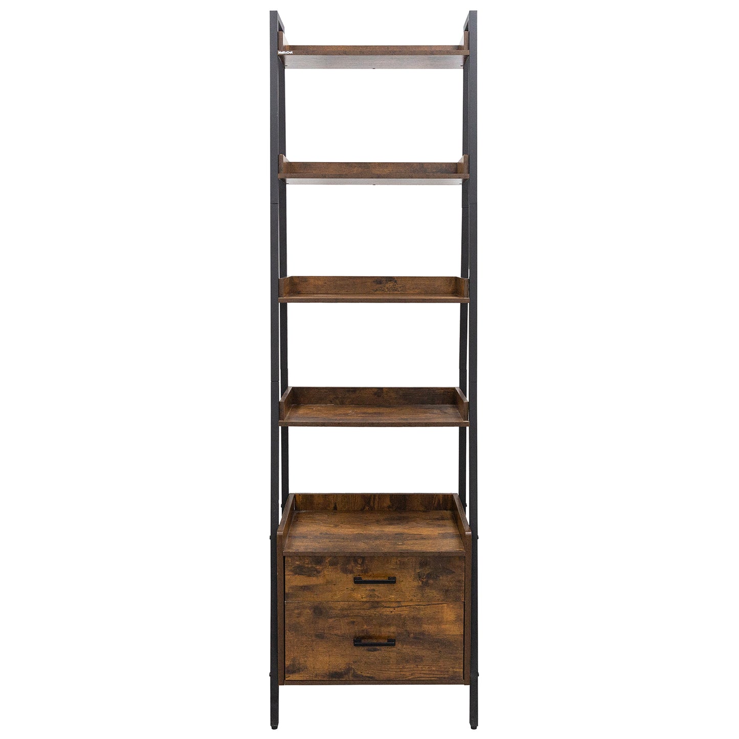 4-Tier Ladder Shelves for Storage with 2 Drawer Organizer Display Racks Storage Racks for Living Room Office Kitchen Rustic Brown