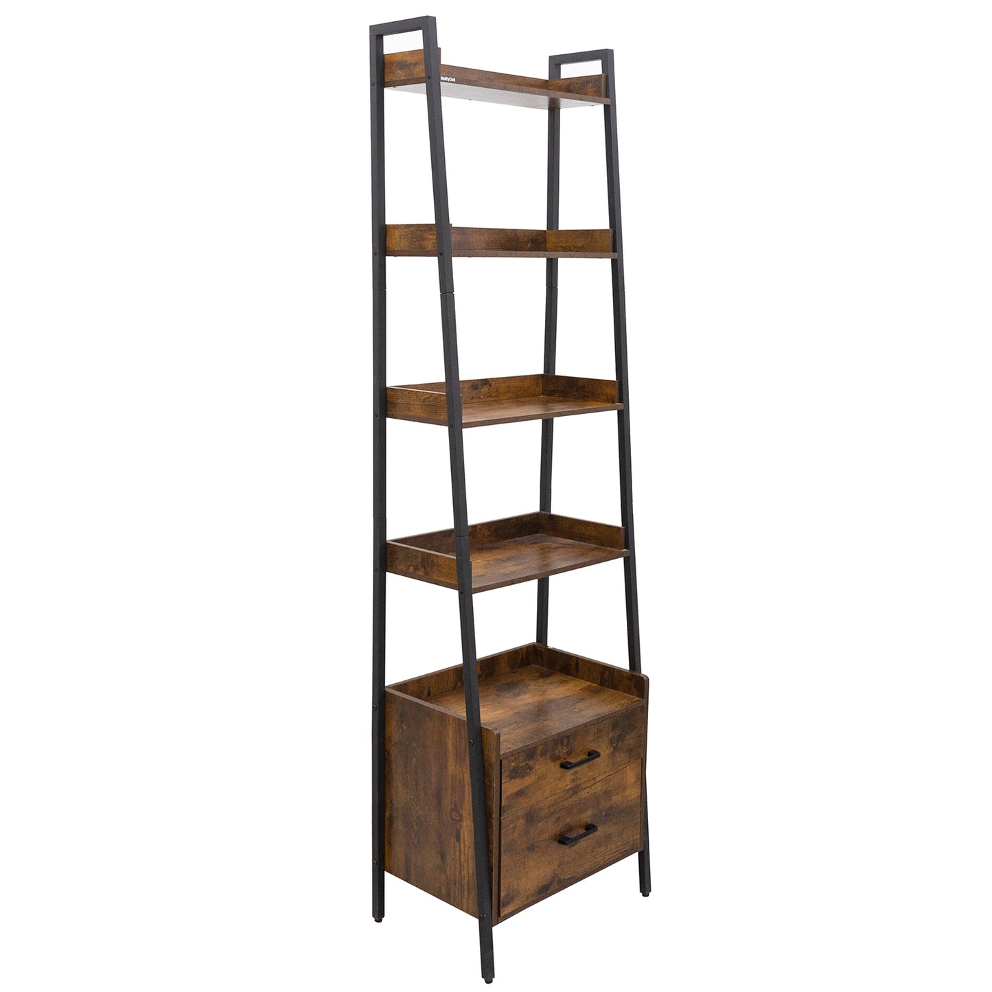 4-Tier Ladder Shelves for Storage with 2 Drawer Organizer Display Racks Storage Racks for Living Room Office Kitchen Rustic Brown