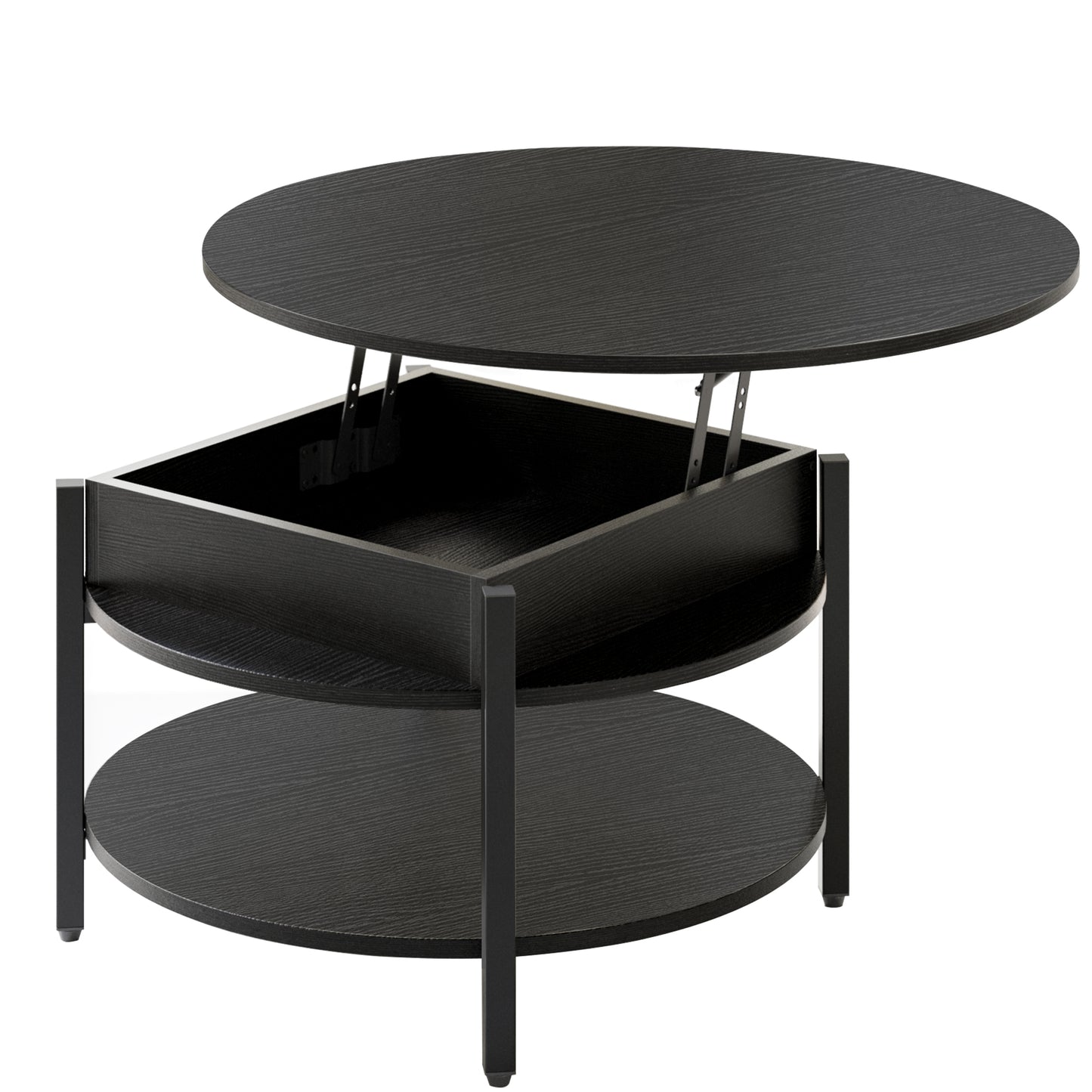 DOVEAID Round Lift Top Small Coffee Table with Storage Modern Farmhouse Center Table with Shelf Small Circle Table for Living Room,Black