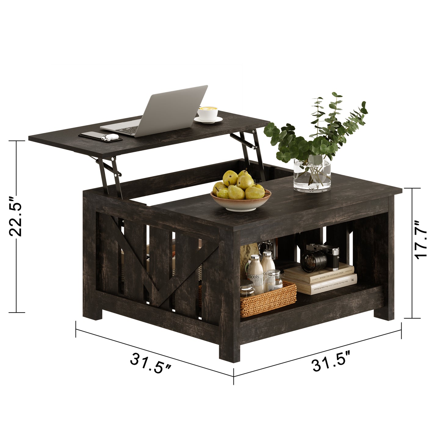 DOVEAID Lift Top Coffee Table with Storage Cabinet and 2 Compartments for Living Room, Black , 31.5''Hx31.5''W in