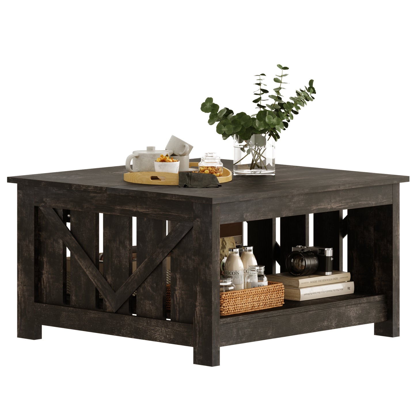 DOVEAID Lift Top Coffee Table with Storage Cabinet and 2 Compartments for Living Room, Black , 31.5''Hx31.5''W in